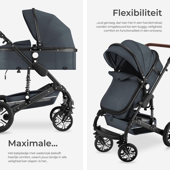 tectake® - Tapis de poussette multifonctionnel - Poussette 2 en 1 comprenant une chancelière, un habillage pluie, un porte-biberon et un panier de rangement - Poussette avec une capacité de charge de 15 kg - Pliable avec harnais 5 points - Anthracite