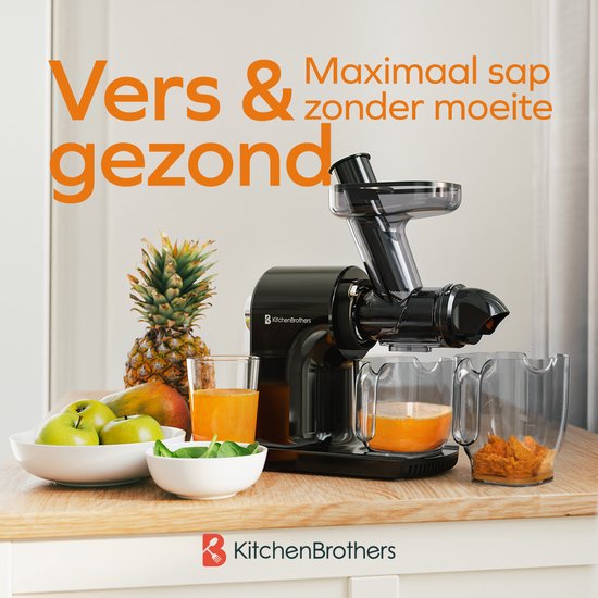 KitchenBrothers Slowjuicer - Compact - Presse-agrumes - Presse-légumes et fruits - 45 mm - 500 ml - Noir