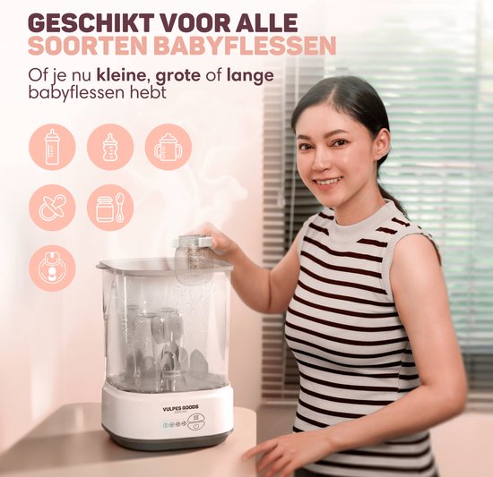 Vulpes Goods® - Stérilisateur de biberons - Fonction 5 en 1 - Avec fonction séchage et mode maintien au chaud - Pour biberons et tire-laits - Sans BPA - Plastique et blanc