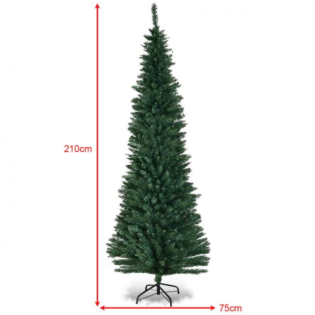 Coast - Sapin de Noël en forme de crayon - 210 cm et 700 pointes - avec support en métal et branches réalistes - pour l'intérieur et l'extérieur - PVC vert et métal