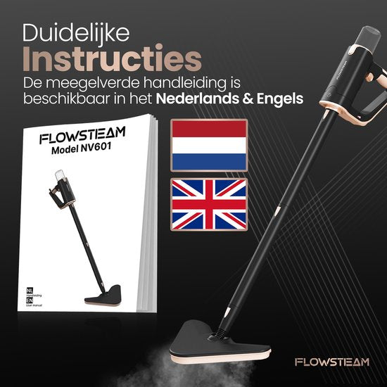 FLOWSTEAM® Deluxe Steam Cleaner - 13 accessoires - vapeur à 120° - nettoyeur de tapis - nettoyeur de taches - sèche-mains - cordon de 5 m - 2 lingettes microfibres incluses