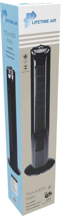 Lifetime Air Tower Fan - Ventilateur à 3 vitesses - Ventilateur rotatif sur pied - Ventilateur de sol 54dB - Parfait pour la chambre et le bureau - Câble secteur 1.5M - 81 x 67 cm - Noir