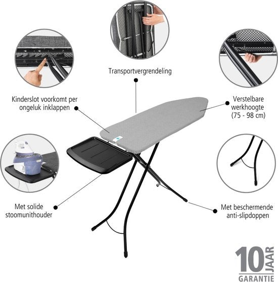 Brabantia Table à repasser C - avec support de réglage de la vapeur - 124 x 45 cm - Métallisé