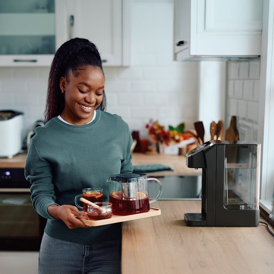 KitchenBrothers Distributeur d'eau chaude - Robinet d'eau chaude - 40-100°C - 100/150/200/250/300/350/400 ml - Bouilloire instantanée - 2.7L - Noir