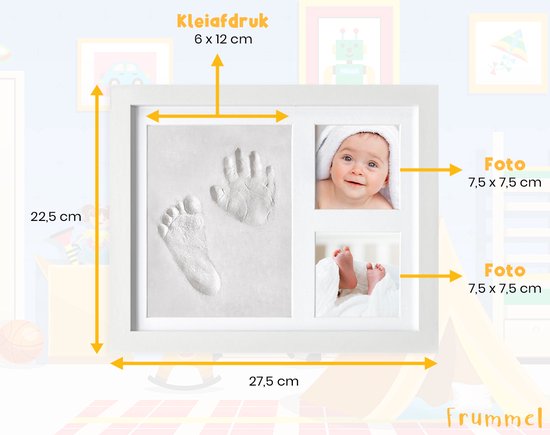 Cadre photo bébé Frummel avec empreinte en argile (bébé en plâtre) - Mieux qu'un plâtre - Empreinte en argile du pied et de la main du bébé - Cadeau de maternité fille / Cadeau de maternité garçon - Baby Shower