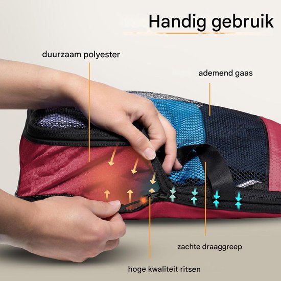 Cubes d'emballage avec compression pour la valise et le sac à dos, sac d'emballage inclus, Sunset Blaze - Rouge