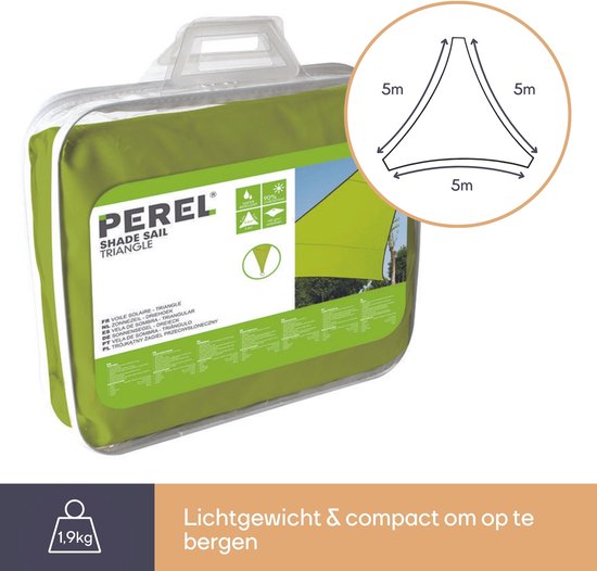 Perel Toile d'ombrage, hydrofuge, 5 x 5 x 5 m, 160 g/m², polyester, triangle, vert lime