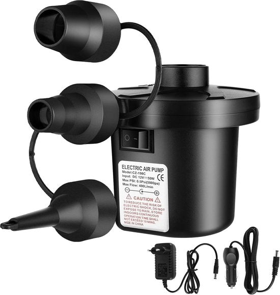 Travelhawk Electric Air Pump - Pompe à air électrique - Comprend une prise et un chargeur de voiture - Compact - Pratique pour le camping - 12V et 220V -.