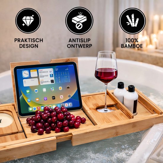 Bayt Planche de bain - Support de bain - Planche de bain en bois - Pont de bain - Planche de bain en bambou - Réglable - 75-109 CM