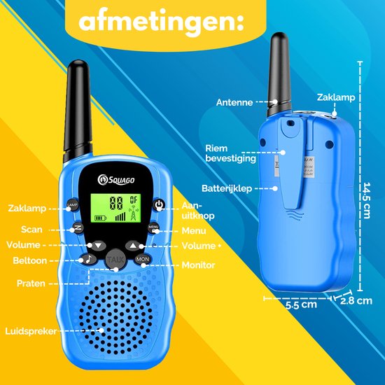 Squago Walkie talkie 2 pièces - Pour enfants et adultes - WalkieTalkie