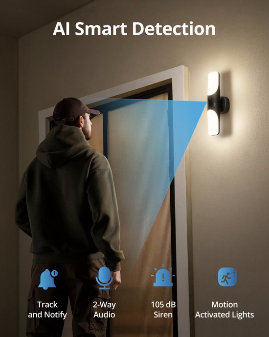 eufy Security S100 Applique murale avec caméra - Applique murale avec caméra - Résolution 2K - Éclairage 1 200 lumens - Vision nocturne couleur - Détection intelligente AI - Étanchéité IP65 - Pas de frais mensuels - Filaire