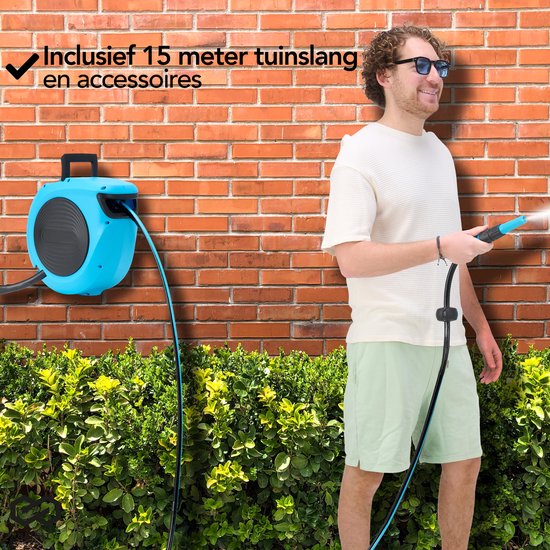 Infinity Goods Wandslangbox - 15 Meter - Slanghouder - Tuinslang Met Haspel - 180° Draaibaar - Automatisch - Slanghaspel