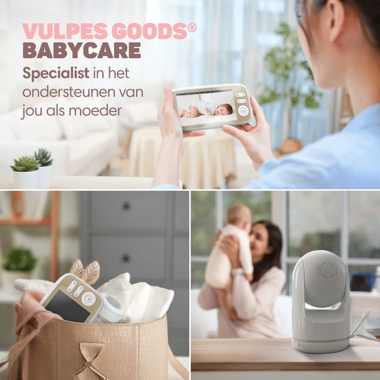 Vulpes Goods® Babycare - Baby Monitor avec caméra - Baby Monitor avec caméra et VOX - écran FULL HD de 5 pouces - télécommandable - Baby Camera - Baby Monitors with Sound Detection - Nightvision - PRO Version - White