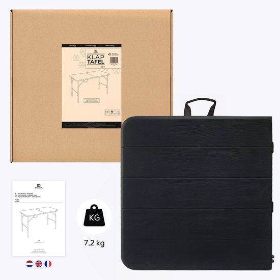 LifeGoods Table pliante - 124x61.5 cm - Table pliante robuste - Résiste aux intempéries - Table de salle à manger pliante - Table de camping - Table pliante pour l'intérieur et l'extérieur - Grain de bois noir