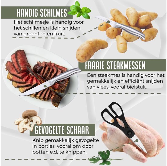 COOCK - Set de couteaux avec bloc et planche à découper pliante - Couteaux de cuisine avec ciseaux et acier d'affûtage (aiguiseur de couteaux) - Set d'ustensiles de cuisine 17 pièces dans un bloc à couteaux - Avec revêtement résistant aux rayures - Entièr