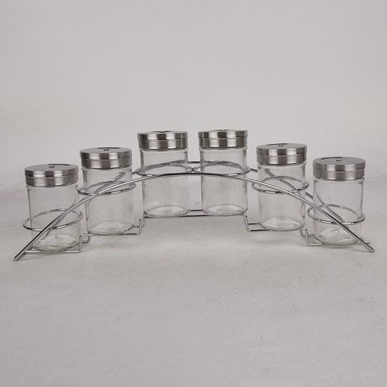 Porte-épices - 7 pièces - acier inoxydable et verre