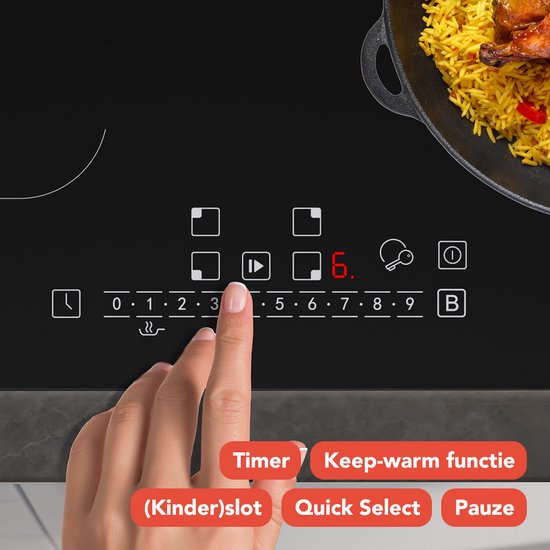 KitchenBrothers - Table de cuisson à induction encastrable - 70 cm - 4 zones de cuisson (2800W par zone) - Flex Zone & Turbo Boost - Verre & Céramique - Noir