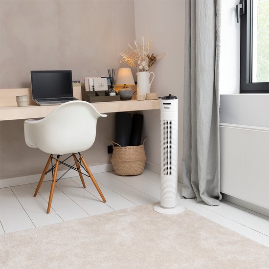 Ventilateur de tour 79 cm - 3 vitesses - Fonction minuterie - Oscillant - Silencieux et compact - Tristar VE-5806 - Blanc