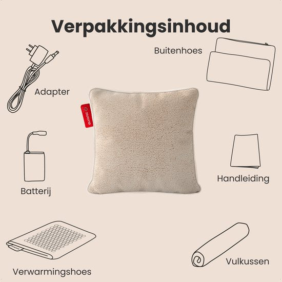 Auronic Heat Pillow - Sherpa Fleece - 45x45 - Sans fil - Rechargeable - Oreiller électrique - Infrarouge - Beige