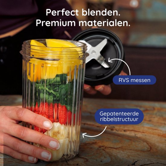 Safecourt Kitchen PureBlend - 1000W Smoothie maker - BPA free - includes to-go drinking lid + straw- Premium Tritan blend cups -Black