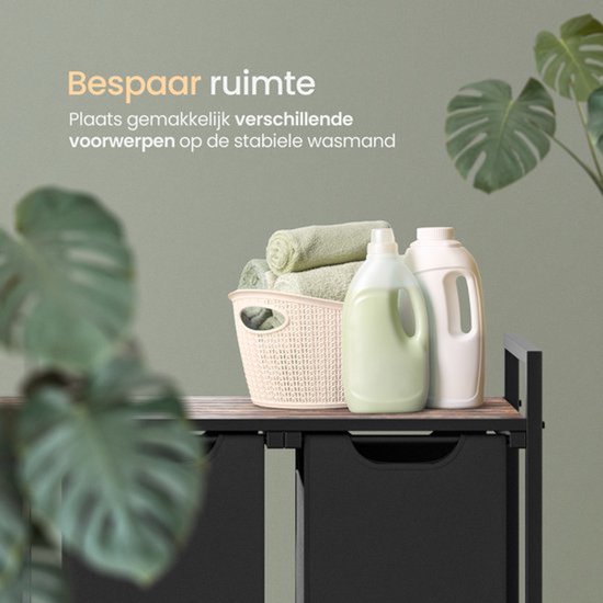 O'DADDY® Laundry Basket 3 Boxes - Trieur de linge - Extensible - Assemblage facile - 92.5 x 33 x 71 cm - Capacité 114L - 3 Sacs - Bois brun - Métal noir - Paniers à linge - Boîte à linge
