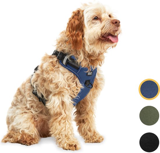 Harnais pour chien Jake et Jacky - Harnais anti-traction - Harnais pour chien - Harnais Y pour chien - Réfléchissant - Bleu - Taille M
