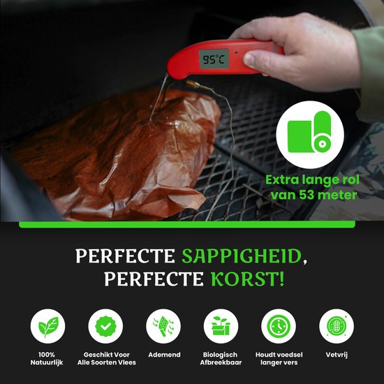 TTD® Butcher Paper XXL - 53 mètres - Papier de boucher professionnel 100% naturel - Accessoires pour barbecue - Barbecue - Fibres de bois - Papier de boucher non couché