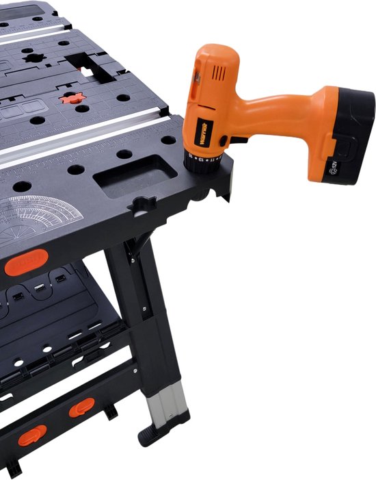 Établi pliant professionnel Aldorr - Table de travail réglable avec capacité de charge de 450 kg - Construction robuste et stable - Compact et léger - Idéal pour scier, percer et divers travaux de bricolage