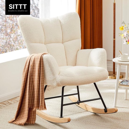 SITTT Fauteuil à bascule - Fauteuil de relaxation pour chambre de bébé - Fauteuil - Chaise d'allaitement - Blanc crème - Beige