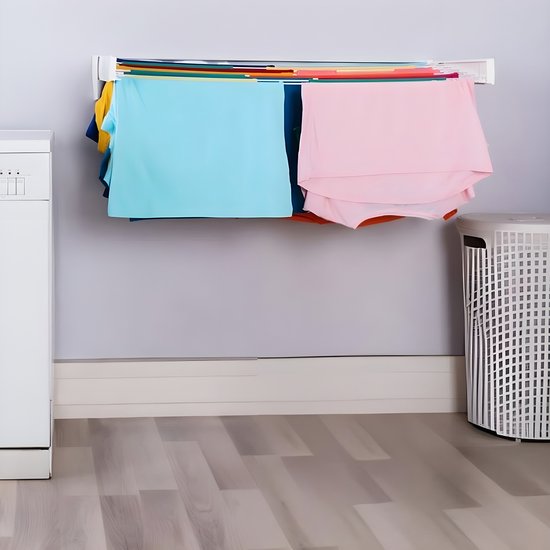 Vonia Étendoir mural - Étendoir à linge - Étendoir à linge - Étendoir mural - 4 m Longueur de séchage - 70 cm - Blanc