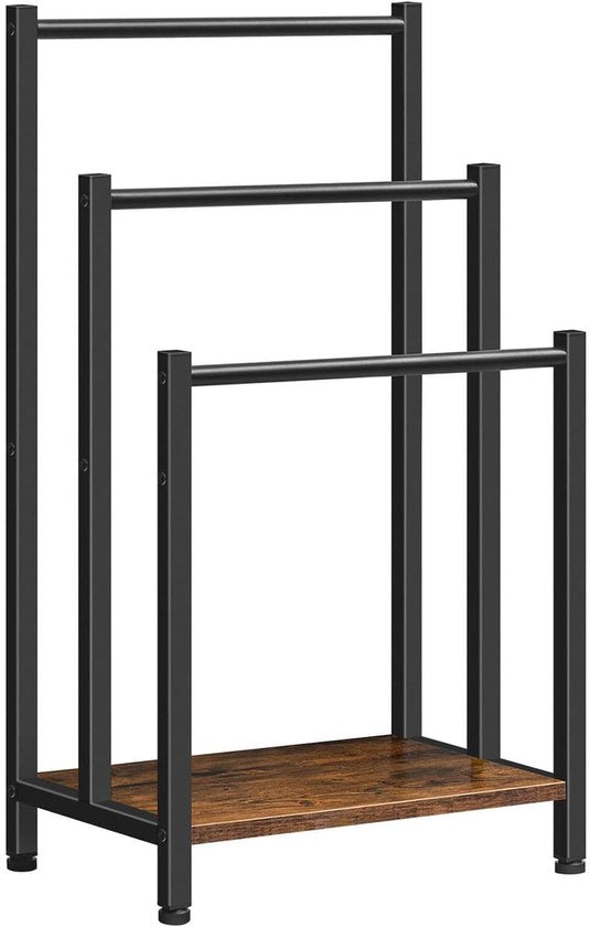 Ceruzo Porte-serviettes - Industriel - Autoportant - Métal - 3 Bras - Noir mat - aspect bois Salle de bain/cuisine