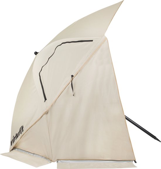 VirtuFit Beach Parasol Premium - Windbreak - Beige - 225 x 140 cm - Windbreak with Zipper Flaps - Sturdy Construction - Beach Parasol with Carrying Bag - Beach umbrellas - Beach Parasol - Beach tent