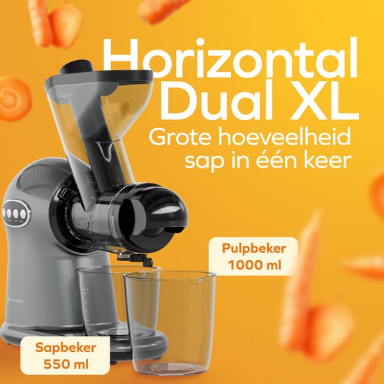 KitchenBrothers Slowjuicer XL - Presse-agrumes - Presse-légumes et fruits - Alimentation 43 mm et 70 mm - 500 ml - Gris