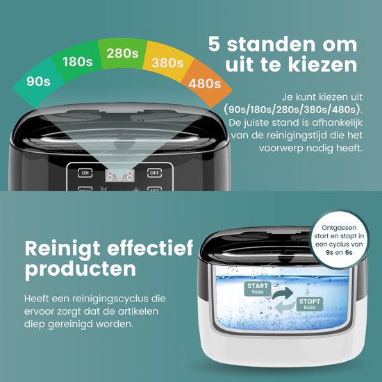 Samako Nettoyeur à Ultrasons Professionnel - Appareil de Nettoyage - Bain à Ultrasons - Lunettes - Bijoux - Montre - Pinceau de Maquillage - 750 ml