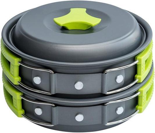 Travelhawk Batterie de cuisine de camping - Batterie de casseroles - Aluminium - 8 pièces - Batterie de casseroles de camping - Comprend une éponge, une spatule, une cuillère, des bols et un sac de transport pratique.