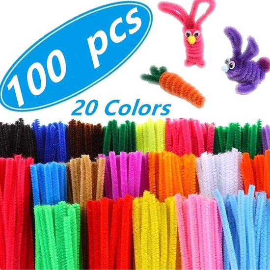 Saaf Pipe cleaners - 100 Pieces - Chenille Thread - Hobby Crafts - 30 cm - 20 Colours