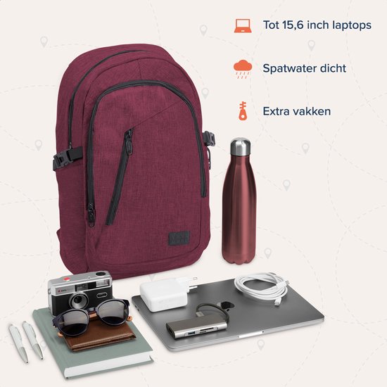TRVLMORE Sac à dos avec durée de vie - Sac à dos avec compartiment pour ordinateur portable de 15,6 pouces - Cartable - Résistant aux éclaboussures - Hommes et femmes - Garçons et filles - 25L - Bourgogne