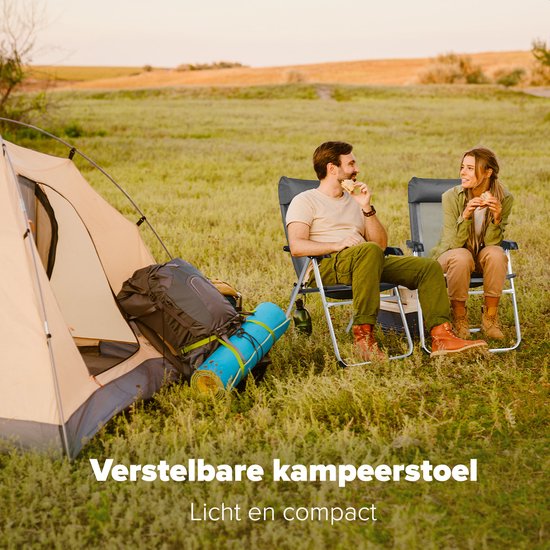 TRVLMORE Chaise de camping - 5 positions - Chaise de camping pliante - Capacité de charge 110 kg - Chaise de pêche - Chaise pliante - Gris