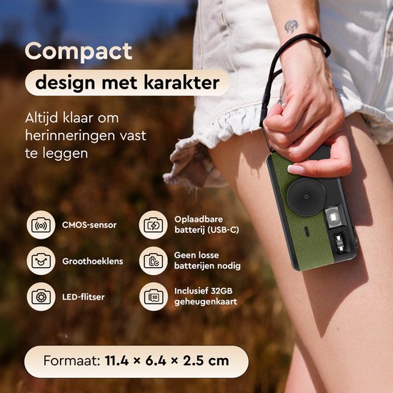 K&L Appareil photo numérique rétro - Sans écran - Rechargeable - 16 000 photos - Appareil photo - Vintage - Comprend 32 Go - Durable - Vert