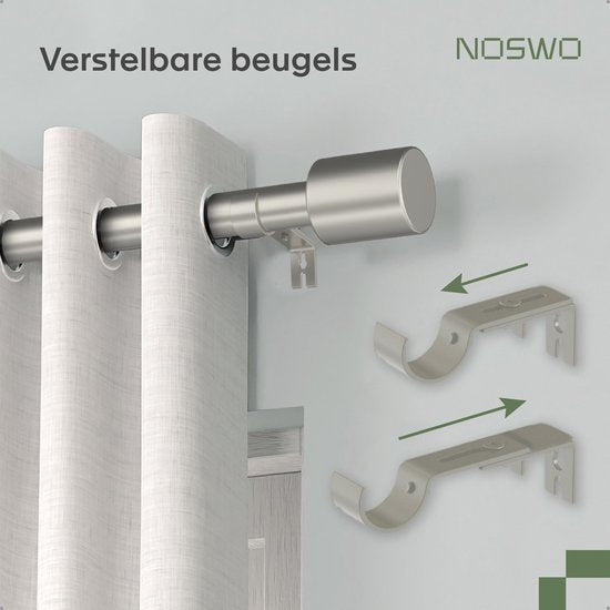 Noswo Tringle à rideaux - Extensible - 183 à 366 cm - Tringle à rideaux - Tringle à rideaux complète - Métal - 300cm - Argenté