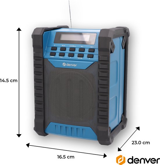 Denver Construction Radio DAB - Bluetooth - avec batterie - AUX - FM - USB-C - résistant aux éclaboussures - WRD60