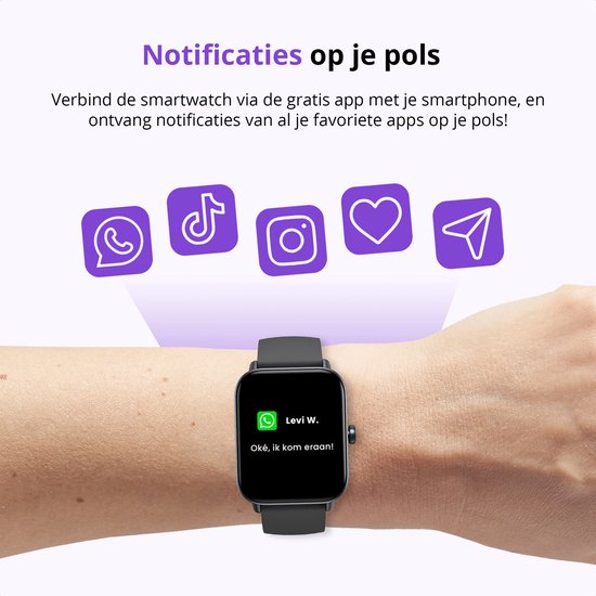 Maoo Boost 2 Smartwatch Femmes et Hommes - Convient pour Whatsapp et Belfonction complète - Android & iOS - Montre sport - Fréquence cardiaque, Saturation sanguine, Moniteur de sommeil - Podomètre, Compteur de calories - Étanche - Noir
