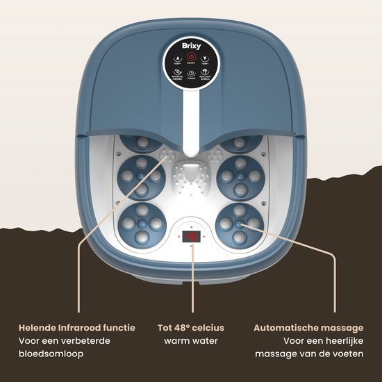 Brixy Bain de pieds à massage automatique - Appareil de massage des pieds - Bain de pieds électrique - Pliable - Chauffe jusqu'à 48°C - 14L