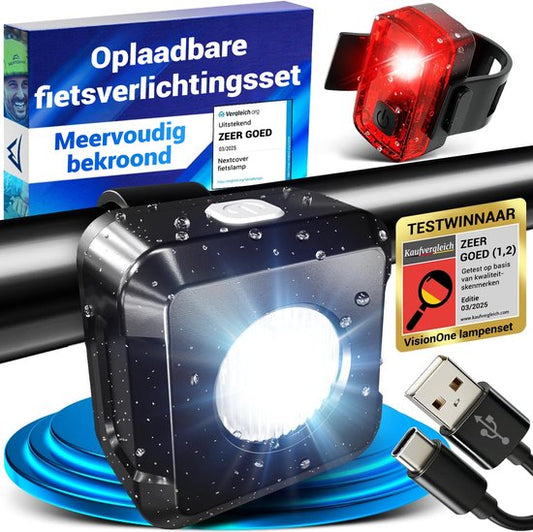 Nextcover Lumière avant et arrière pour vélo | Lumière USB-C rechargeable et étanche IPX4 | Lumière pour vélo avec 6 heures d'autonomie | Lumière avant et arrière | Lumière pour vélo LED blanche et rouge | Lumières pour tous les vélos | Lampe pour vélo