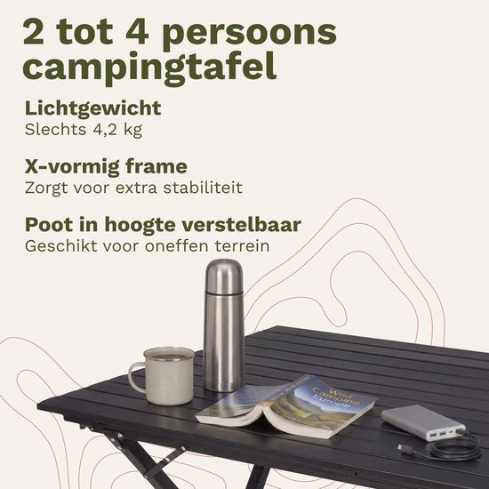TRVLMORE Table de camping - 80x58x71 cm - Légère avec structure en aluminium - Table pliante réglable - Table de camping - Table pliante - Noir
