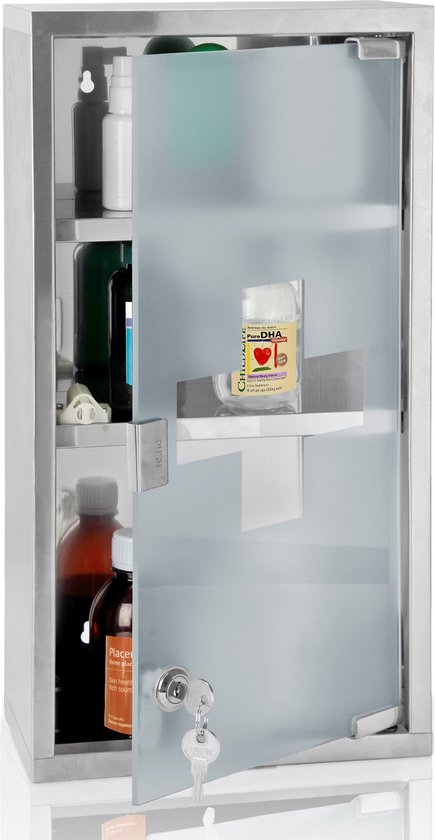 Monzana - Armoire à pharmacie avec serrure - Argent - acier inoxydable - 48,5cm x 25cm x 12cm