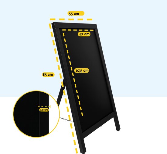 BRASQ Chalkboard Black - 55x 85 CM - Tableau noir - Enseigne publicitaire - Enseigne de trottoir - Simple face - pour l'intérieur et l'extérieur - Hospitality