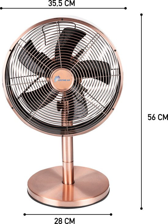Lifetime Air Ventilateur de table - 230V - Ventilateur de bureau 30CM - 3 vitesses - Fonction oscillante - Inclinaison - Rose