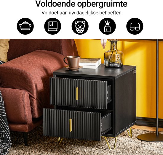 SoBuy Table de nuit 2 pièces avec 2 tiroirs - Table d'appoint - Table d'appoint pour canapé - Table basse - Table de chambre - Table de lit avec 2 tiroirs pour le salon, la chambre, le bureau, Noir, 40x40x47cm, FBT115-SCHx2