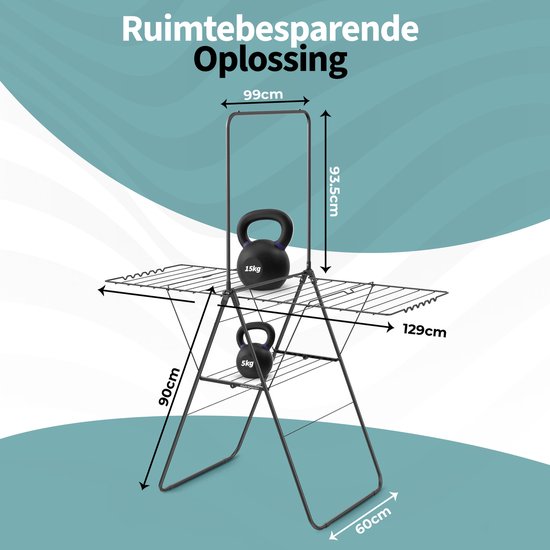 STAUS&BACH étendoir à linge avec tringle 25.99m - Étendoir à linge pliable - Acier - Noir mat - Aeriq Flex